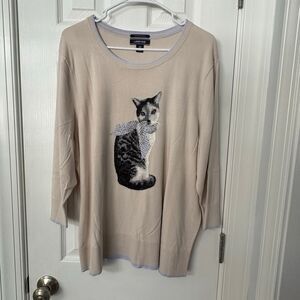 Lands’ End Women’s Sweater Size 2X – Cat Graphic Supima Cotton Pullover